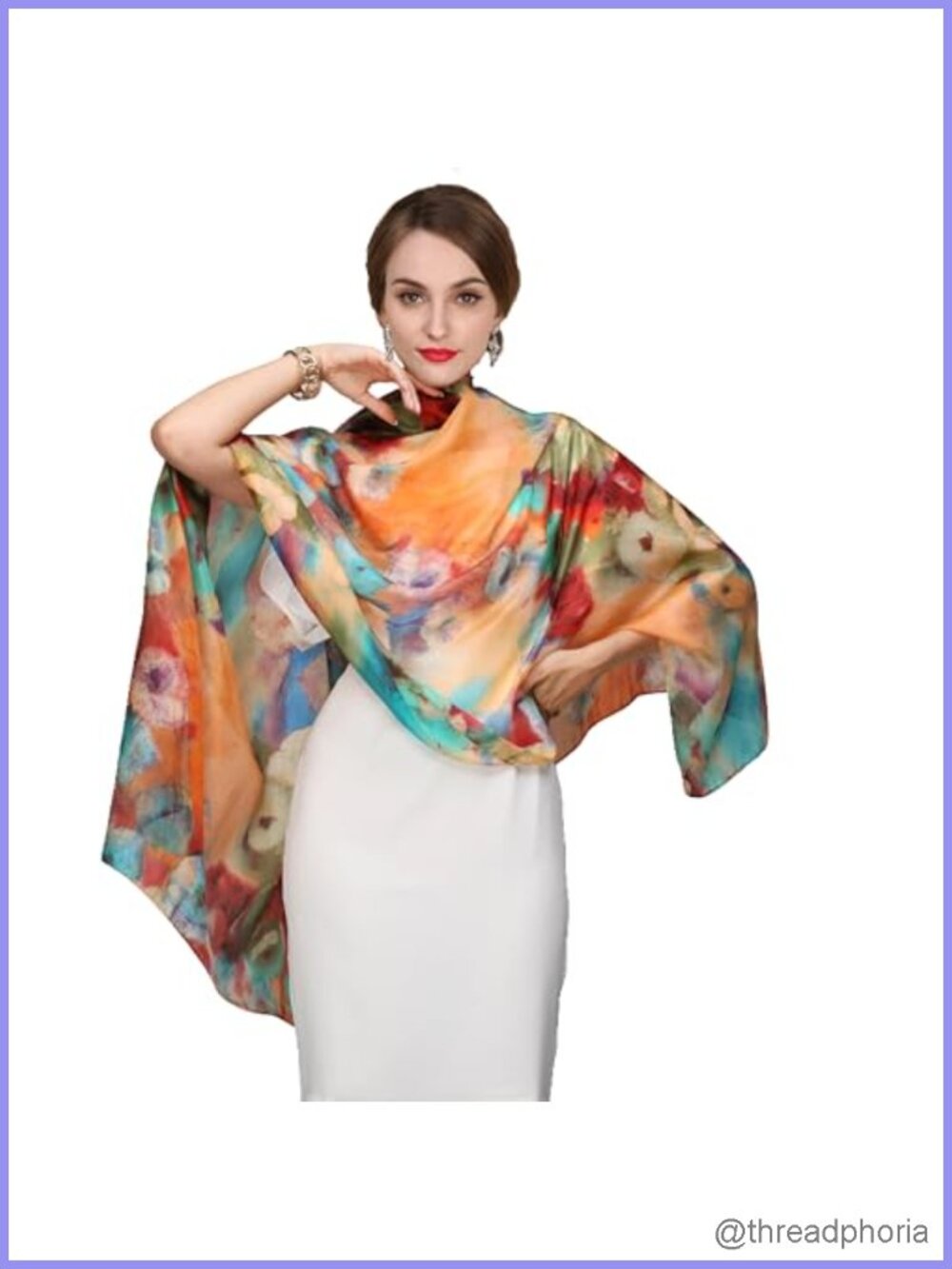 100% Mulberry Silk Floral Long Shawl Wrap Scarf